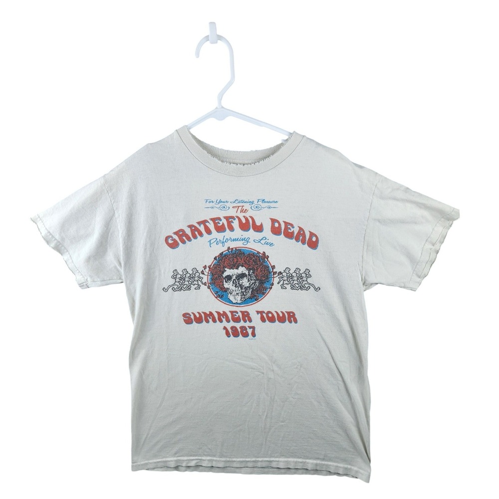 Distressed Liquid Blue Grateful Dead Summer Tour 1987 Graphic T-Shirt Cream S